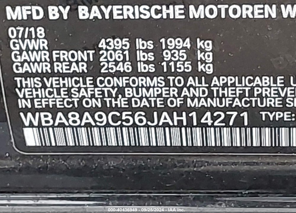 2018 BMW 320I VIN: WBA8A9C56JAH14271