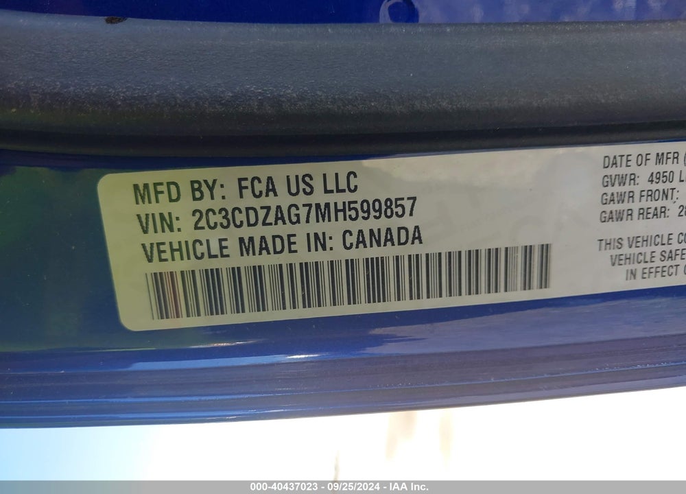 2021 DODGE CHALLENGER SXT VIN: 2C3CDZAG7MH599857