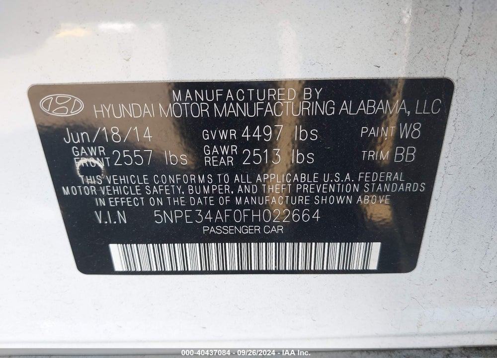 2015 HYUNDAI SONATA LIMITED VIN: 5NPE34AF0FH022664