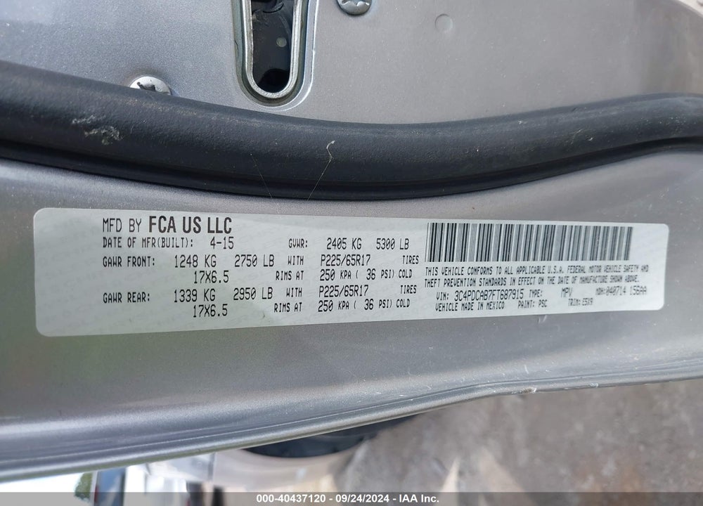 2015 DODGE JOURNEY AMERICAN VALUE PKG VIN: 3C4PDCAB7FT687915