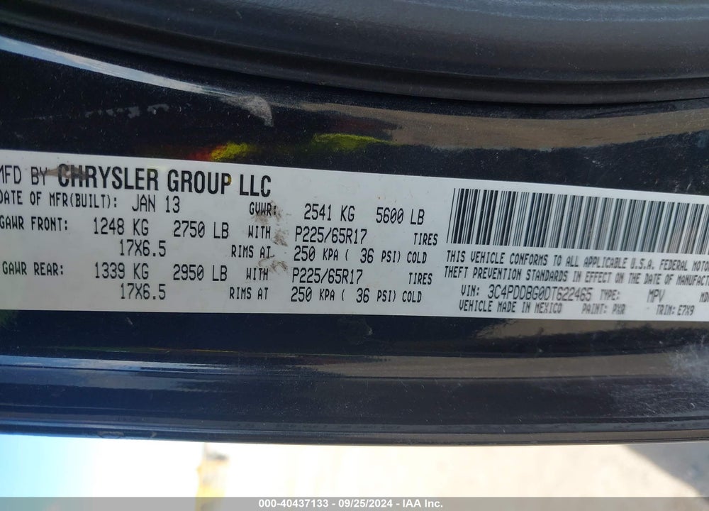 2013 DODGE JOURNEY SXT VIN: 3C4PDDBG0DT622465