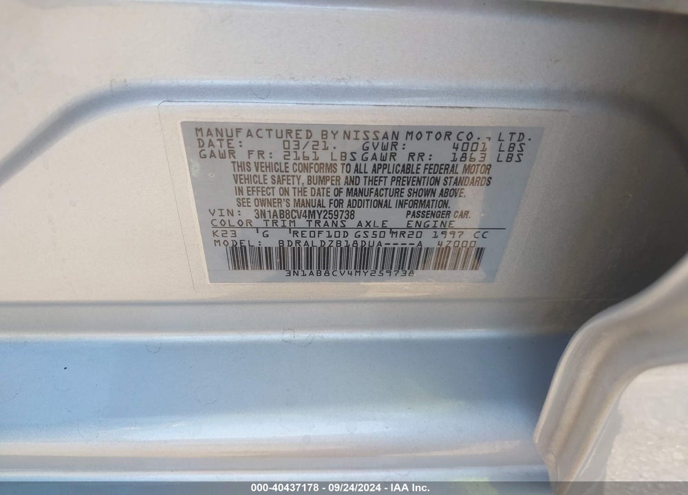2021 NISSAN SENTRA SV XTRONIC CVT VIN: 3N1AB8CV4MY259738