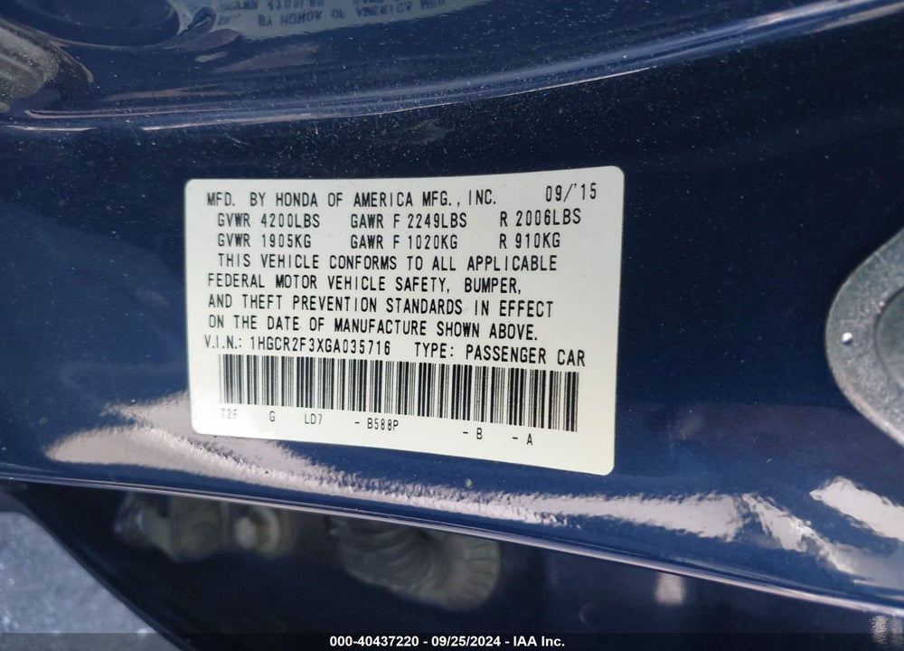 2016 HONDA ACCORD LX VIN: 1HGCR2F3XGA035716