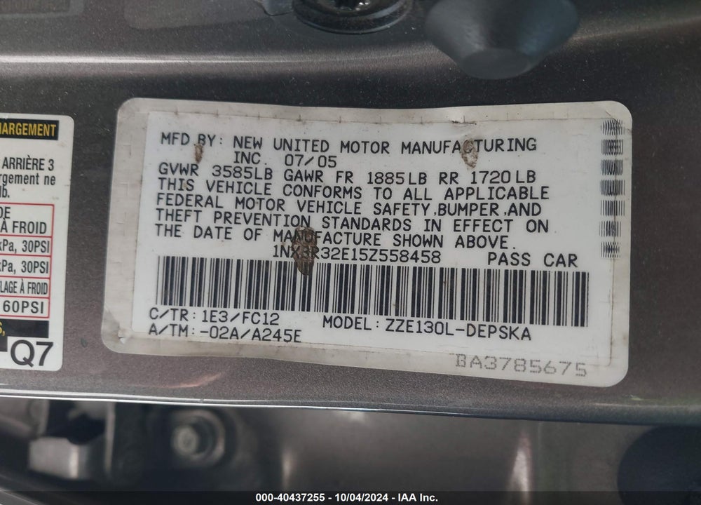 2005 TOYOTA COROLLA S VIN: 1NXBR32E15Z558458