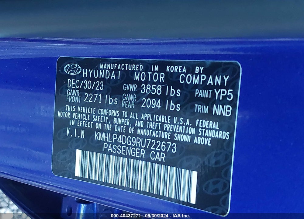 2024 HYUNDAI ELANTRA LIMITED VIN: KMHLP4DG9RU722673