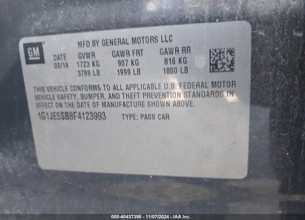 2015 CHEVROLET SONIC LTZ AUTO VIN: 1G1JE5SB8F4123993