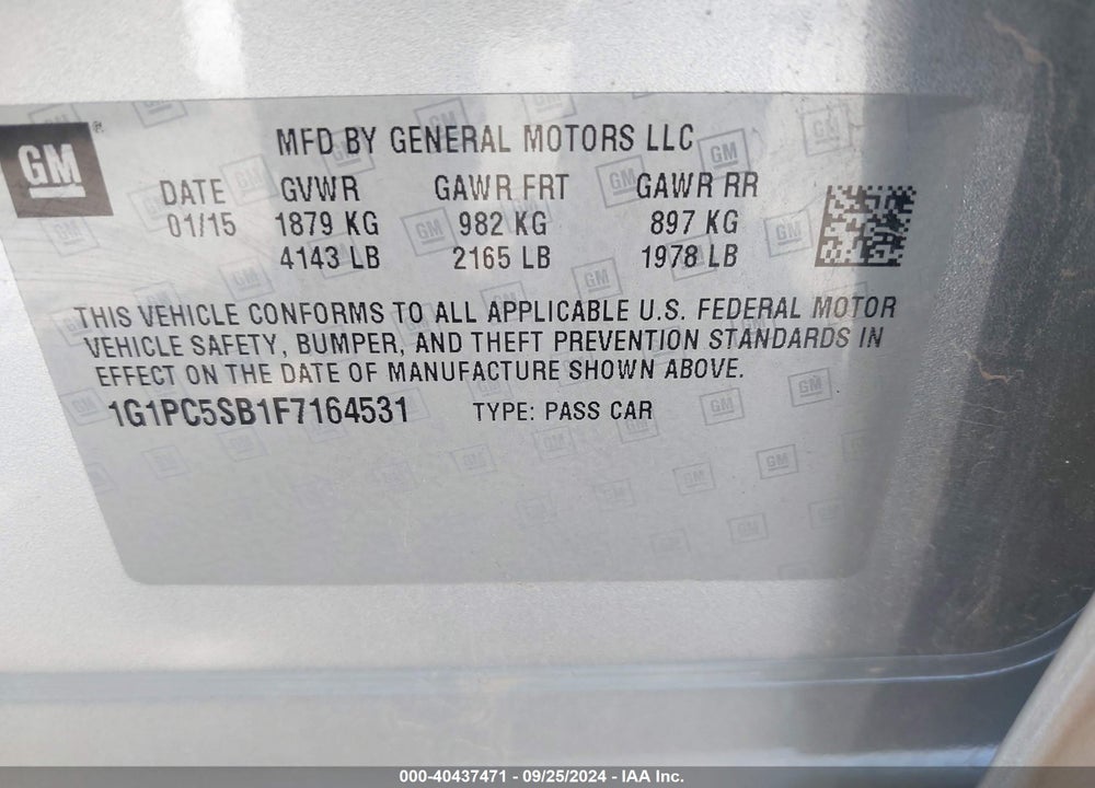 2015 CHEVROLET CRUZE 1LT AUTO VIN: 1G1PC5SB1F7164531