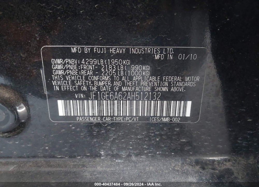 2010 SUBARU IMPREZA 2.5I VIN: JF1GE6A62AH512132