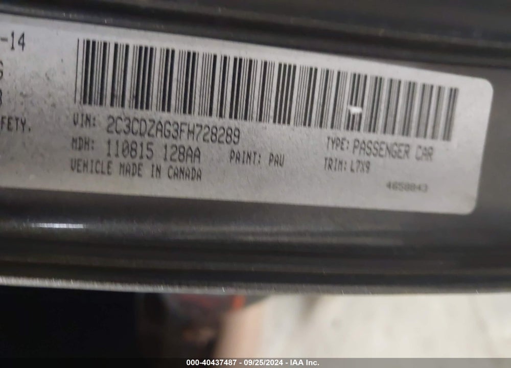 2015 DODGE CHALLENGER SXT VIN: 2C3CDZAG3FH728289