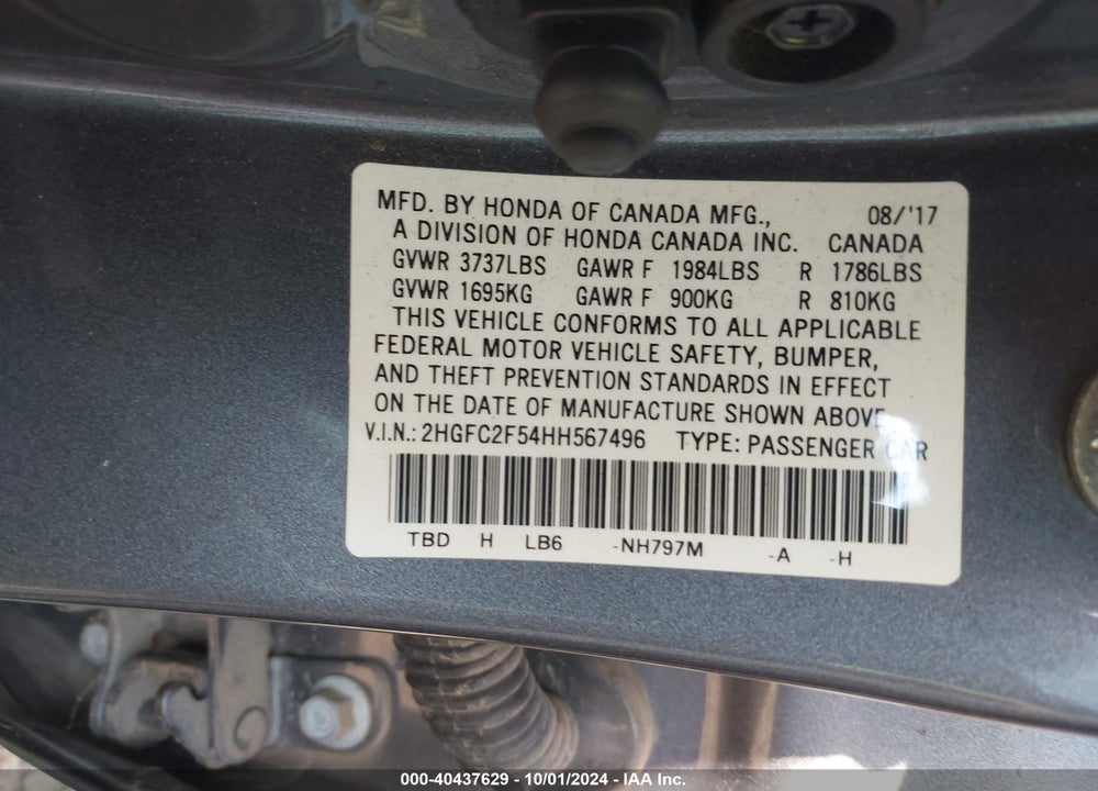 2017 HONDA CIVIC LX VIN: 2HGFC2F54HH567496