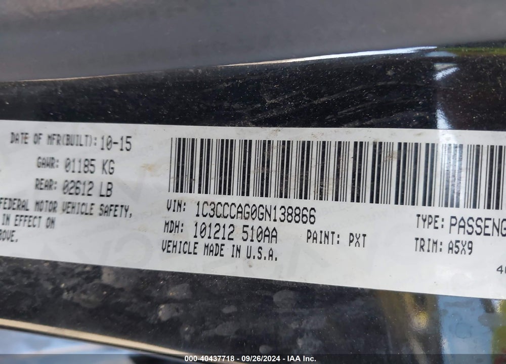 2016 CHRYSLER 200 LIMITED VIN: 1C3CCCAG0GN138866