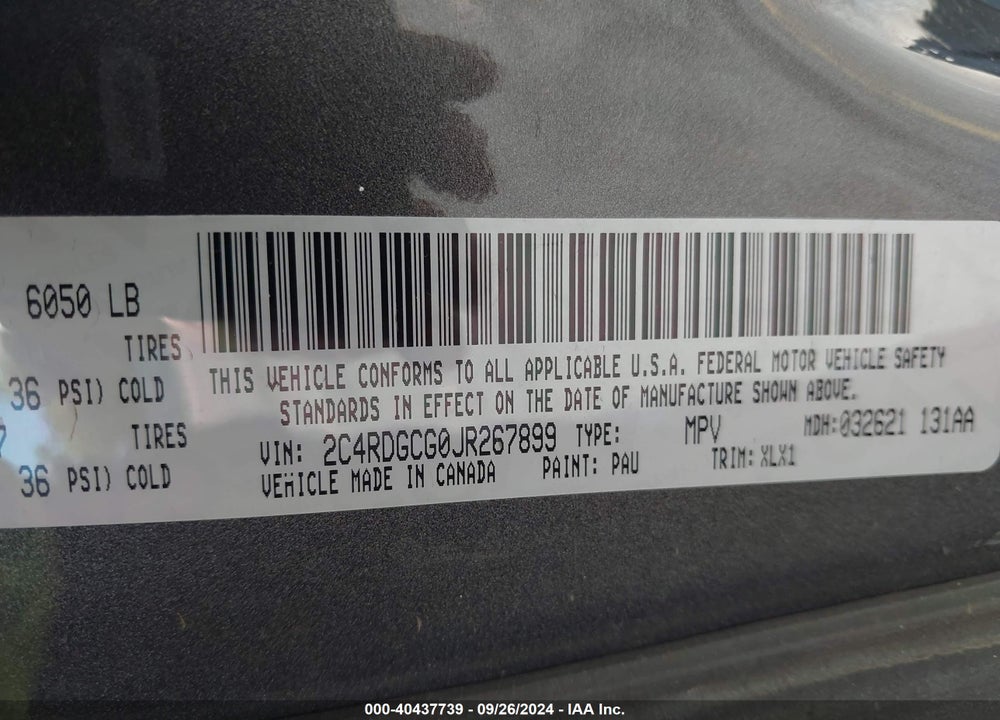 2018 DODGE GRAND CARAVAN SXT VIN: 2C4RDGCG0JR267899