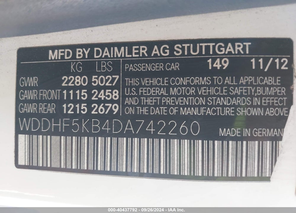 2013 MERCEDES-BENZ E 350 VIN: WDDHF5KB4DA742260