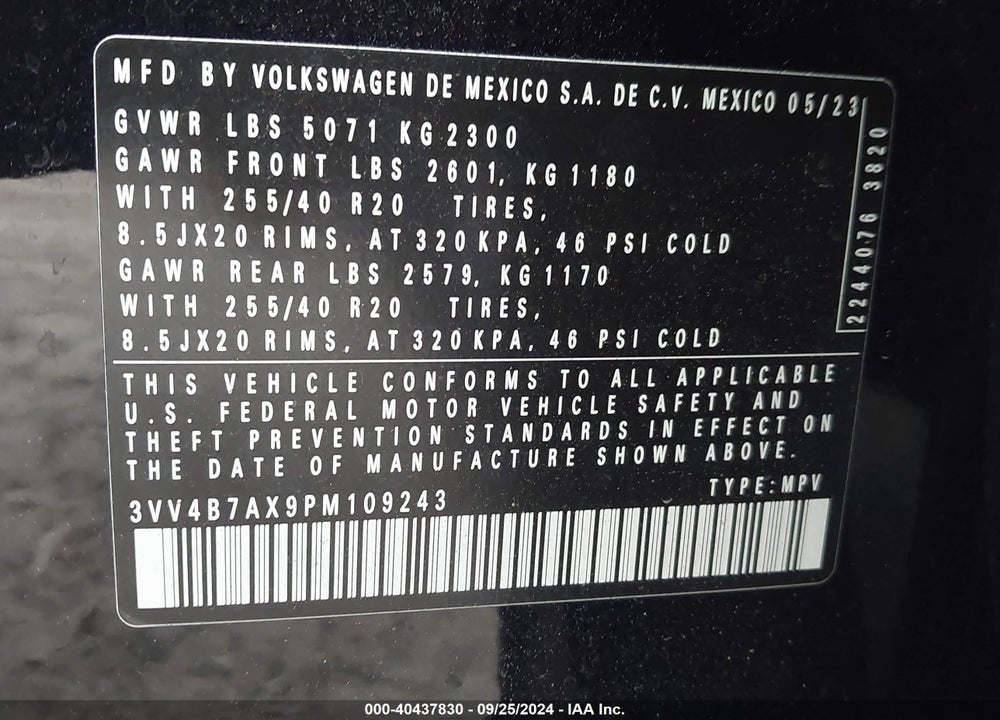 2023 VOLKSWAGEN TIGUAN 2.0T SEL R-LINE VIN: 3VV4B7AX9PM109243