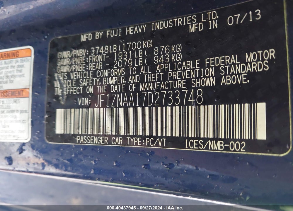 2013 SCION FR-S VIN: JF1ZNAA17D2733748