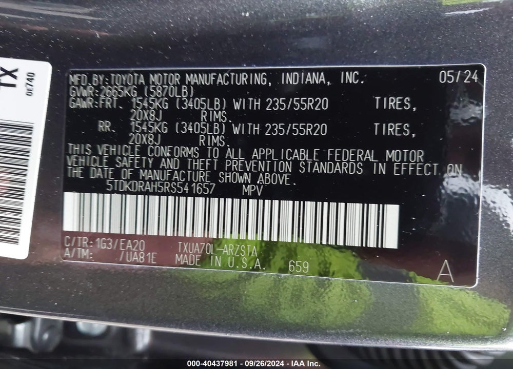 2024 TOYOTA HIGHLANDER XSE VIN: 5TDKDRAH5RS541657