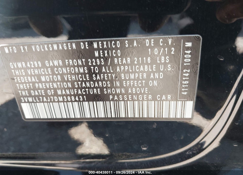 2013 VOLKSWAGEN JETTA 2.0L TDI VIN: 3VWLL7AJ7DM388431