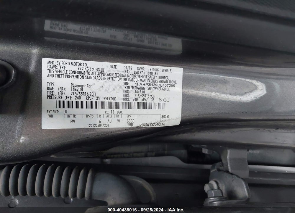 2012 FORD FOCUS SEL VIN: 1FAHP3H29CL407295