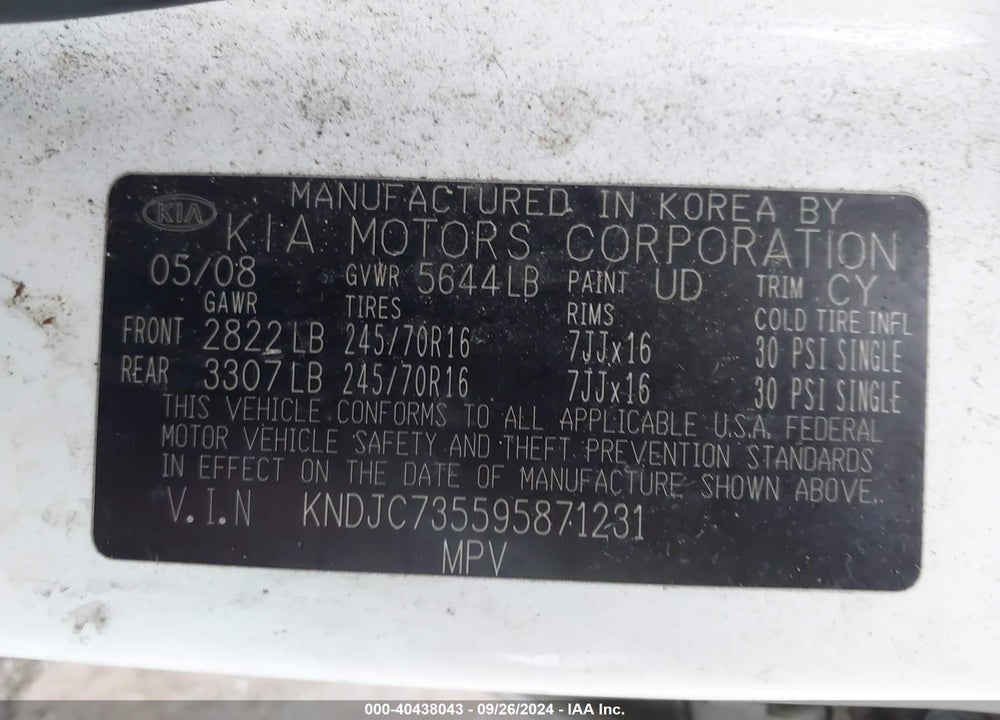 2009 KIA SORENTO LX VIN: KNDJC735595871231