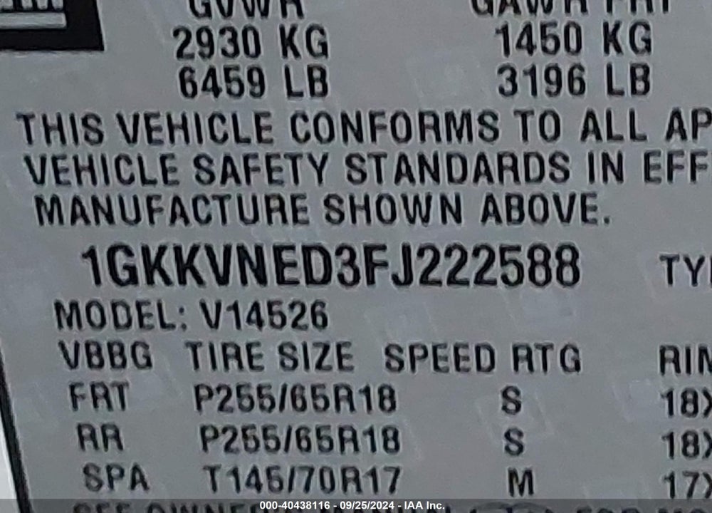 2015 GMC ACADIA SLE-1 VIN: 1GKKVNED3FJ222588