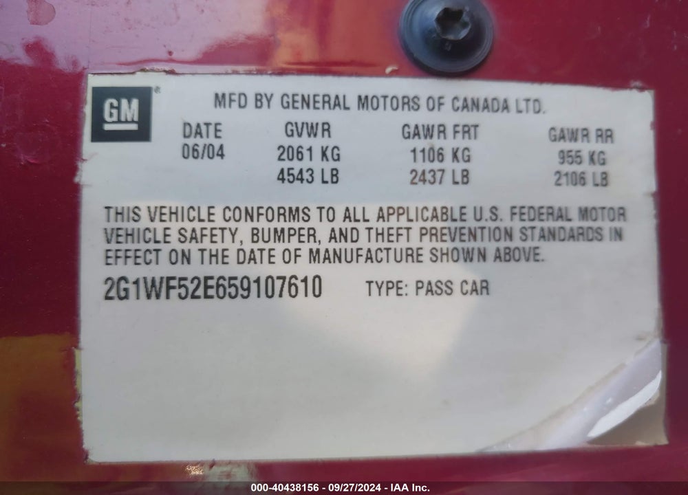 2005 CHEVROLET IMPALA VIN: 2G1WF52E159321033
