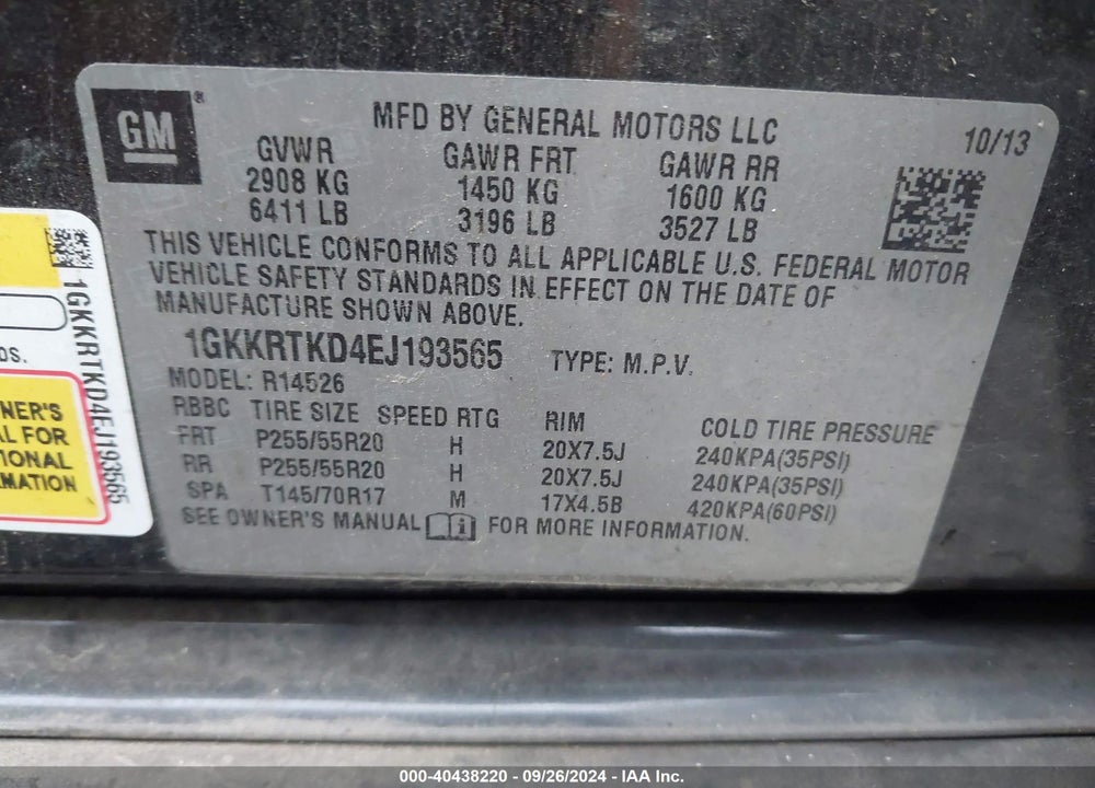 2014 GMC ACADIA DENALI VIN: 1GKKRTKD4EJ193565
