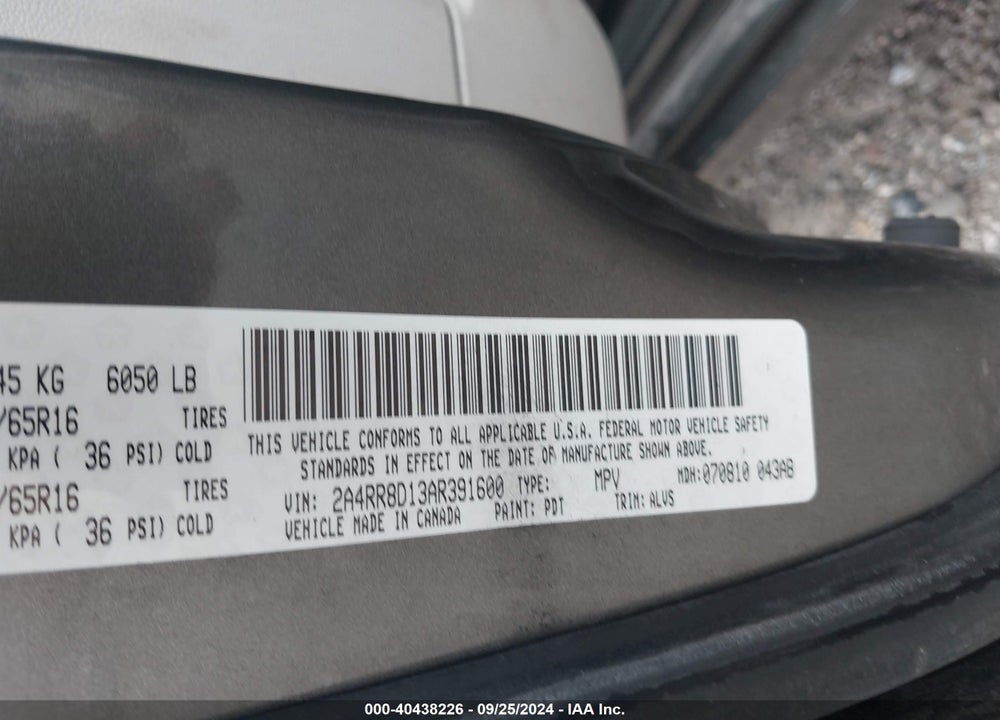 2010 CHRYSLER TOWN & COUNTRY TOURING PLUS VIN: 2A4RR8D13AR391600
