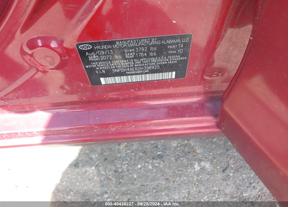 2013 HYUNDAI ELANTRA GLS VIN: 5NPDH4AE6DH396925