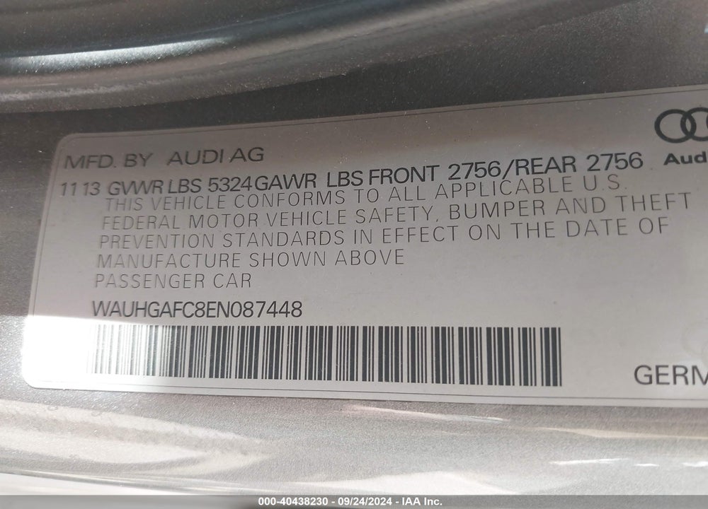 2014 AUDI A6 3.0T PREMIUM PLUS VIN: WAUHGAFC8EN087448