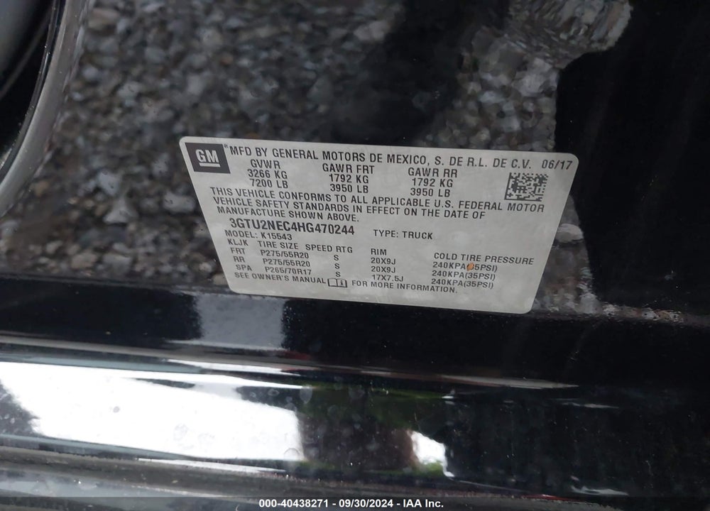 2017 GMC SIERRA VIN: 3GTU2NEC4HG470244