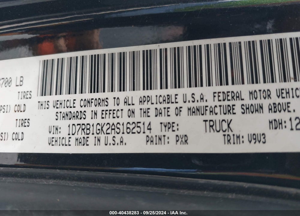2010 DODGE RAM 1500 ST VIN: 1D7RB1GK2AS162514