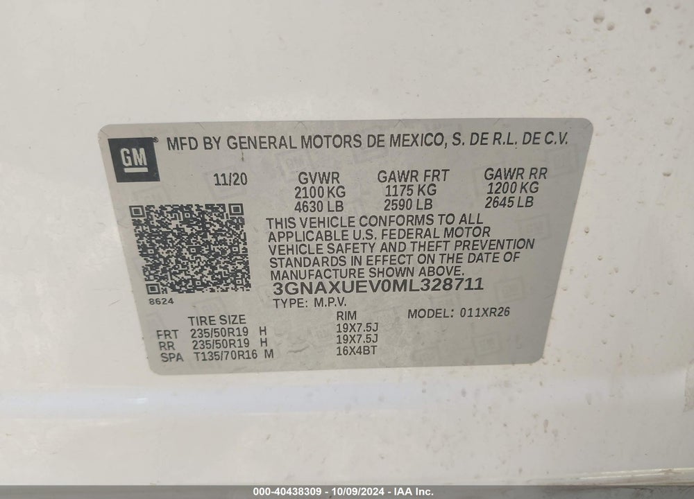 2021 CHEVROLET EQUINOX AWD LT VIN: 3GNAXUEV0ML328711