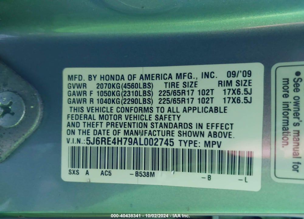 2010 HONDA CR-V EX-L VIN: 5J6RE4H79AL002745