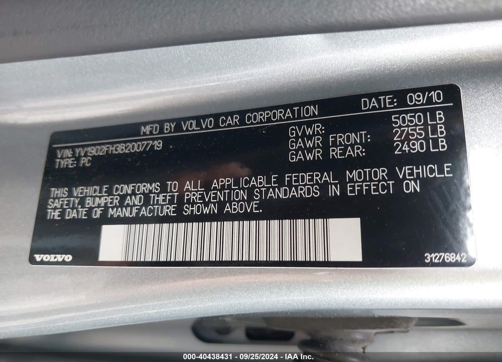 2011 VOLVO S60 T6 VIN: YV1902FH3B2007719