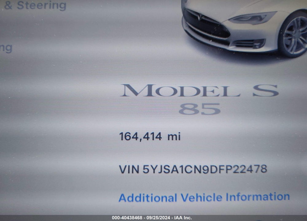 2013 TESLA MODEL S VIN: 5YJSA1CN9DFP22478