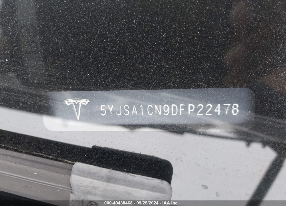 2013 TESLA MODEL S VIN: 5YJSA1CN9DFP22478