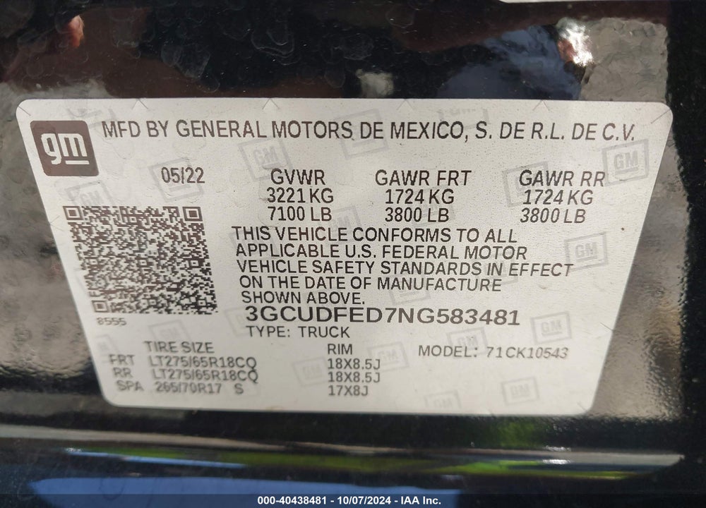 2022 CHEVROLET SILVERADO 1500 4WD SHORT BED LT TRAIL BOSS VIN: 3GCUDFED7NG583481