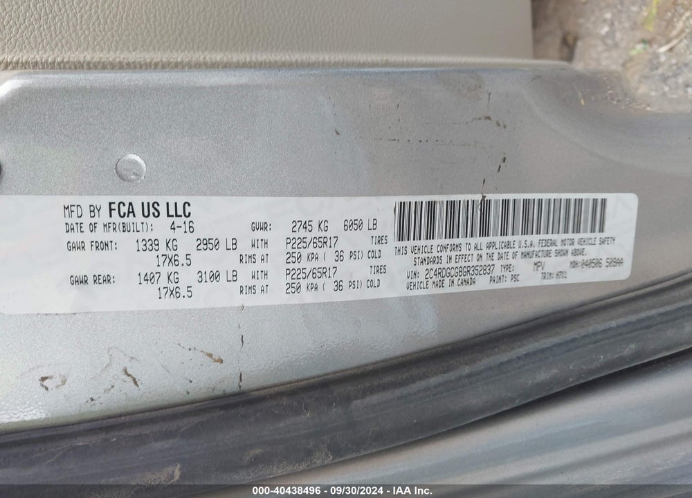 2016 DODGE GRAND CARAVAN SXT VIN: 2C4RDGCG8GR352837