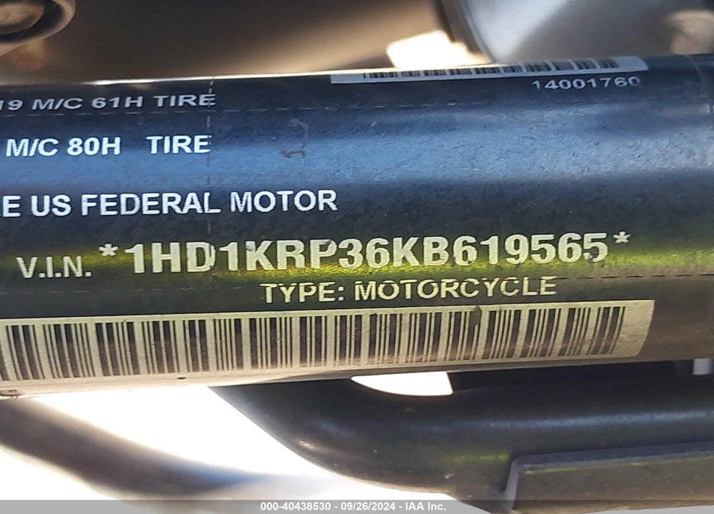 2019 HARLEY-DAVIDSON FLHXS VIN: 1HD1KRP36KB619565