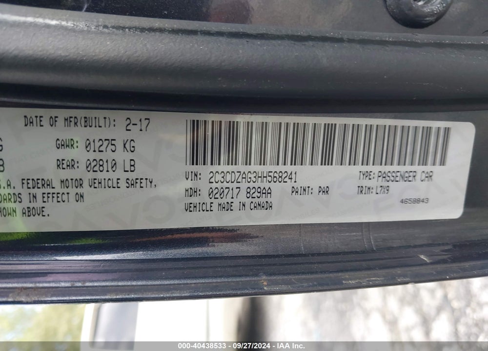2017 DODGE CHALLENGER SXT VIN: 2C3CDZAG3HH568241
