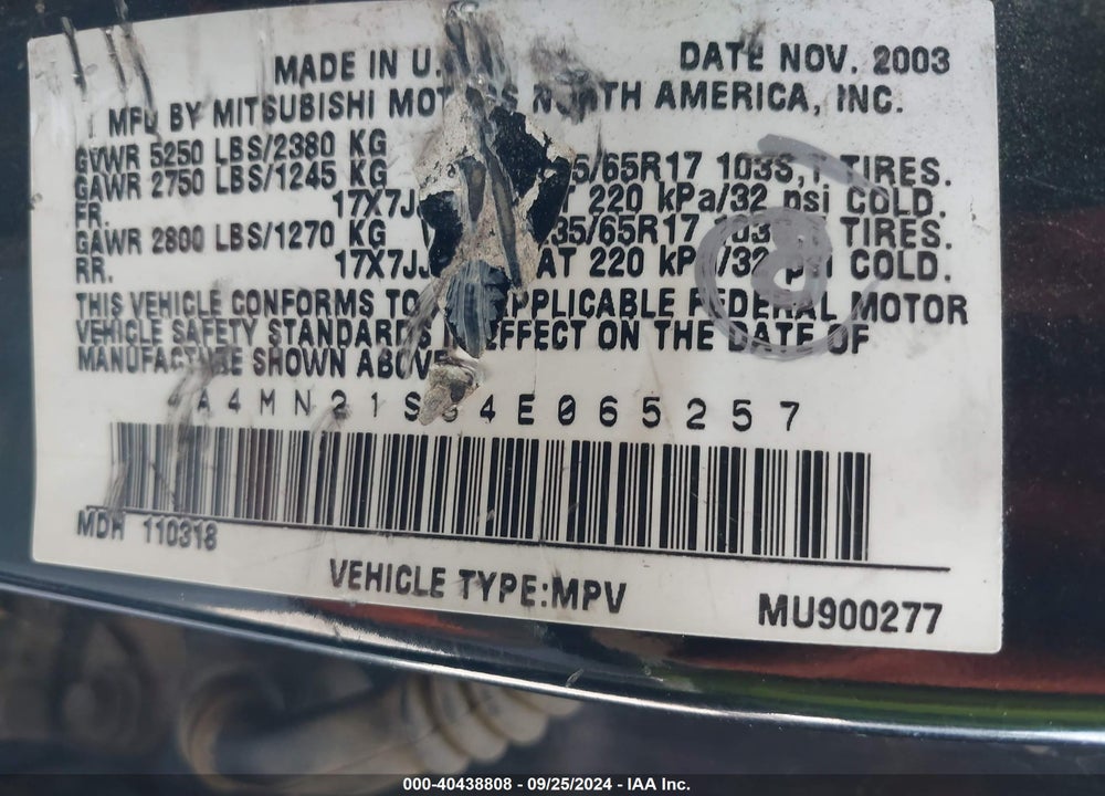 2004 MITSUBISHI ENDEAVOR LS VIN: 4A4MN21S84E065257