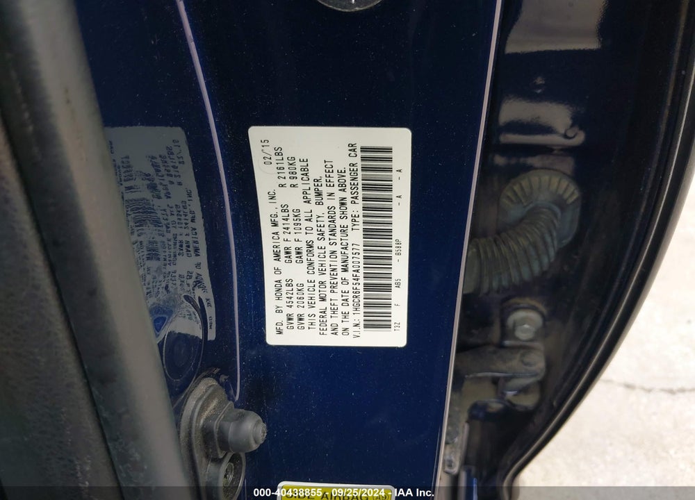 2015 HONDA ACCORD HYBRID EX-L VIN: 1HGCR6F54FA007577