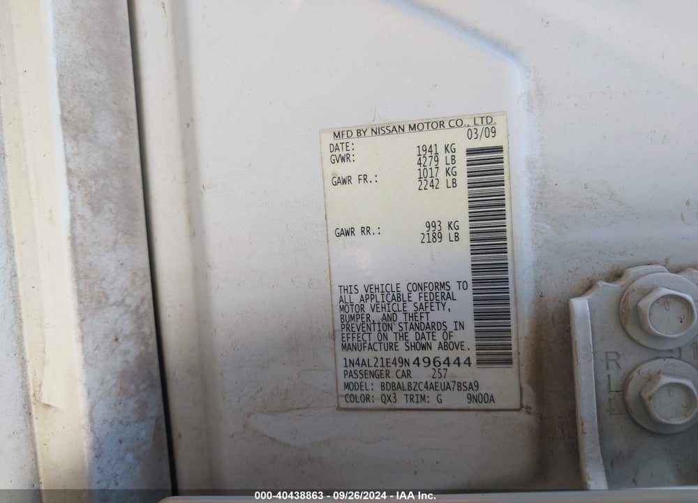 2009 NISSAN ALTIMA 2.5 S VIN: 1N4AL21E49N496444