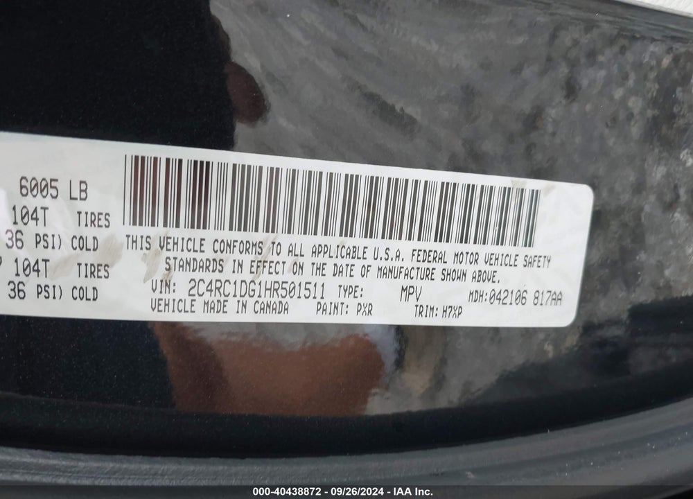 2017 CHRYSLER PACIFICA TOURING VIN: 2C4RC1DG1HR501511