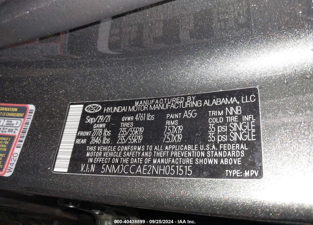 2022 HYUNDAI TUCSON SEL VIN: 5NMJCCAE2NH051515