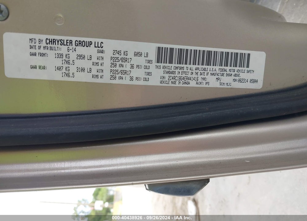2014 CHRYSLER TOWN & COUNTRY TOURING VIN: 2C4RC1BG4ER441416