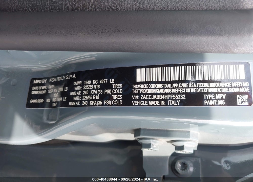 2017 JEEP RENEGADE LATITUDE FWD VIN: ZACCJABB4HPF55232