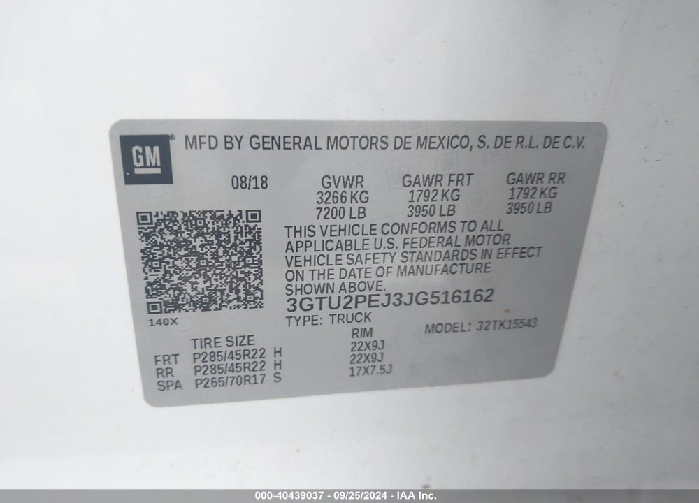 2018 GMC SIERRA 1500 DENALI VIN: 3GTU2PEJ3JG516162