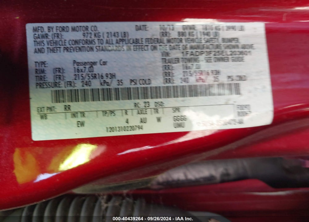 2014 FORD FOCUS SE VIN: 1FADP3F25EL203601