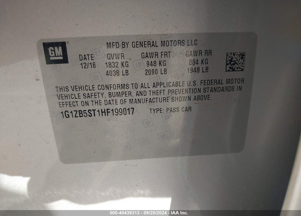 2017 CHEVROLET MALIBU LS VIN: 1G1ZB5ST1HF199017